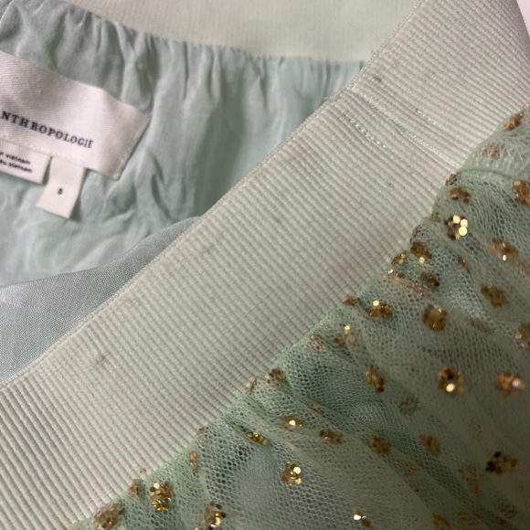 ANTHROPOLOGIE Sydney Shimmer Tulle Midi Skirt Mist green Gold glitter skirt - Picture 10 of 10